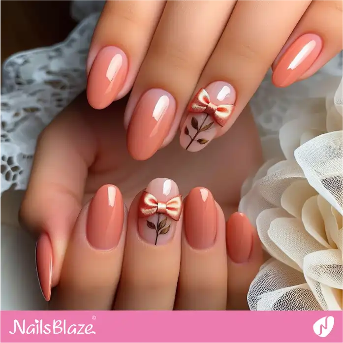 Peach Fuzz Glossy Nails with Bows | Color of the Year 2024 - NB1964